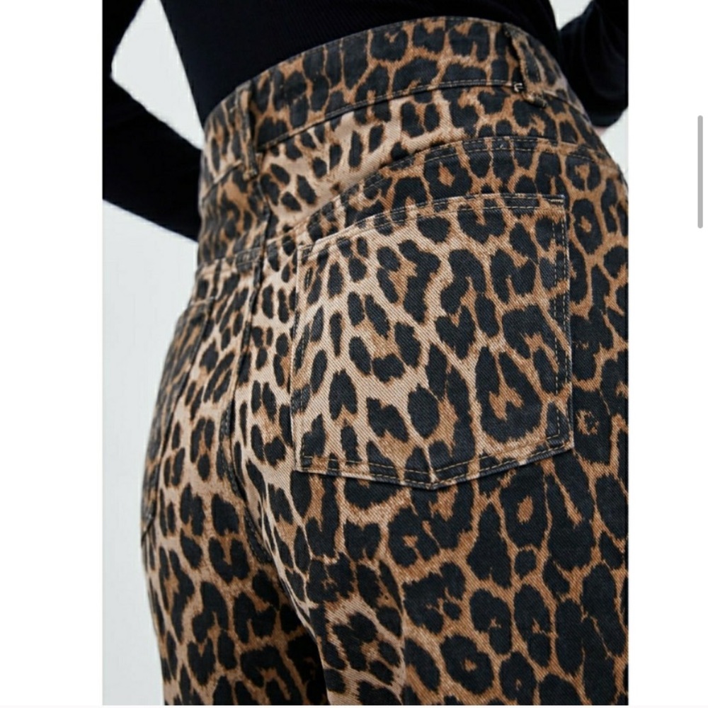 Zara Leopard Mid Rise Wide Leg Crop Culotte Jean - Picture 3 of 14